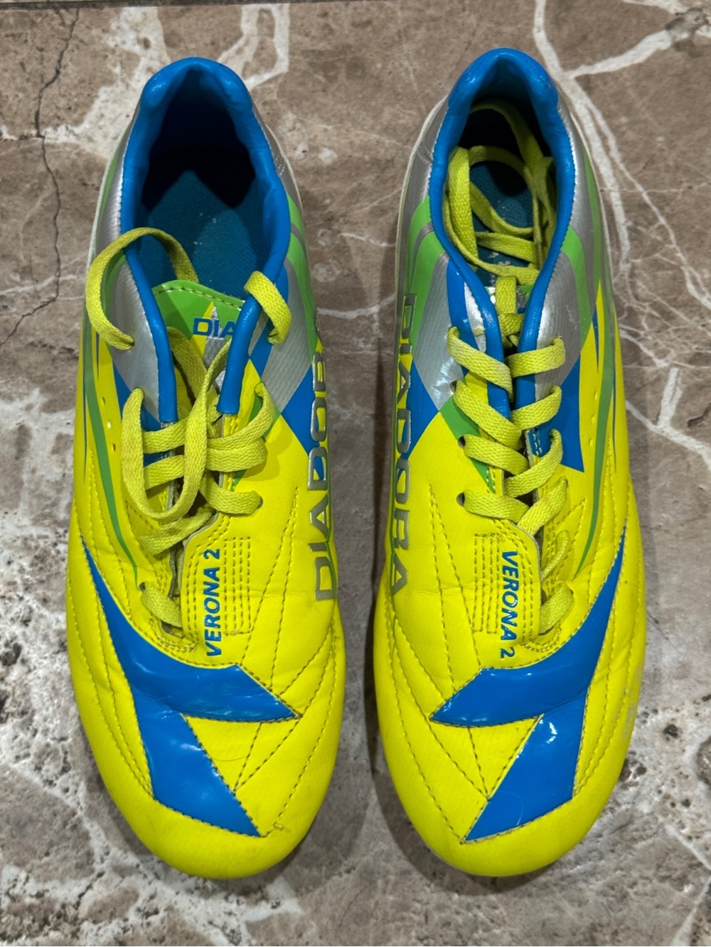 Diadora Kids Verona 2 Neon Yellow & Blue Soccer Shoes
